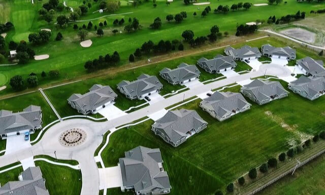 Aerial View of a Cul De Sac of Multi-Family Houses